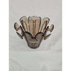 Vtg Viking Glass Bowl Epic Line Fluted Petal Rim Amber Gradient Sculptural Form